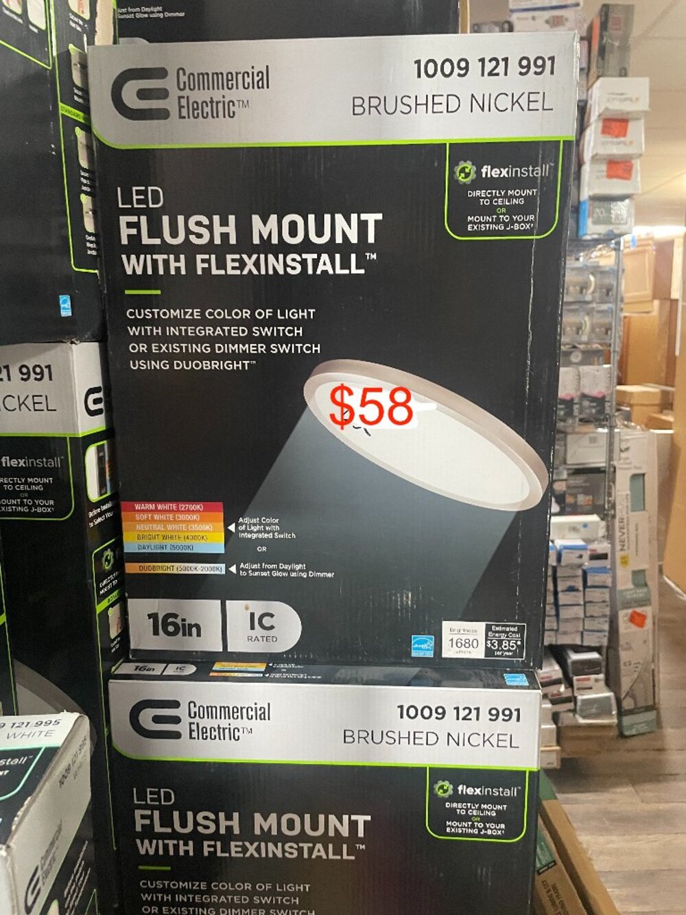 Commercial Electric 16-inch LED Flush Mount with FlexInstall in Brushed Nickel